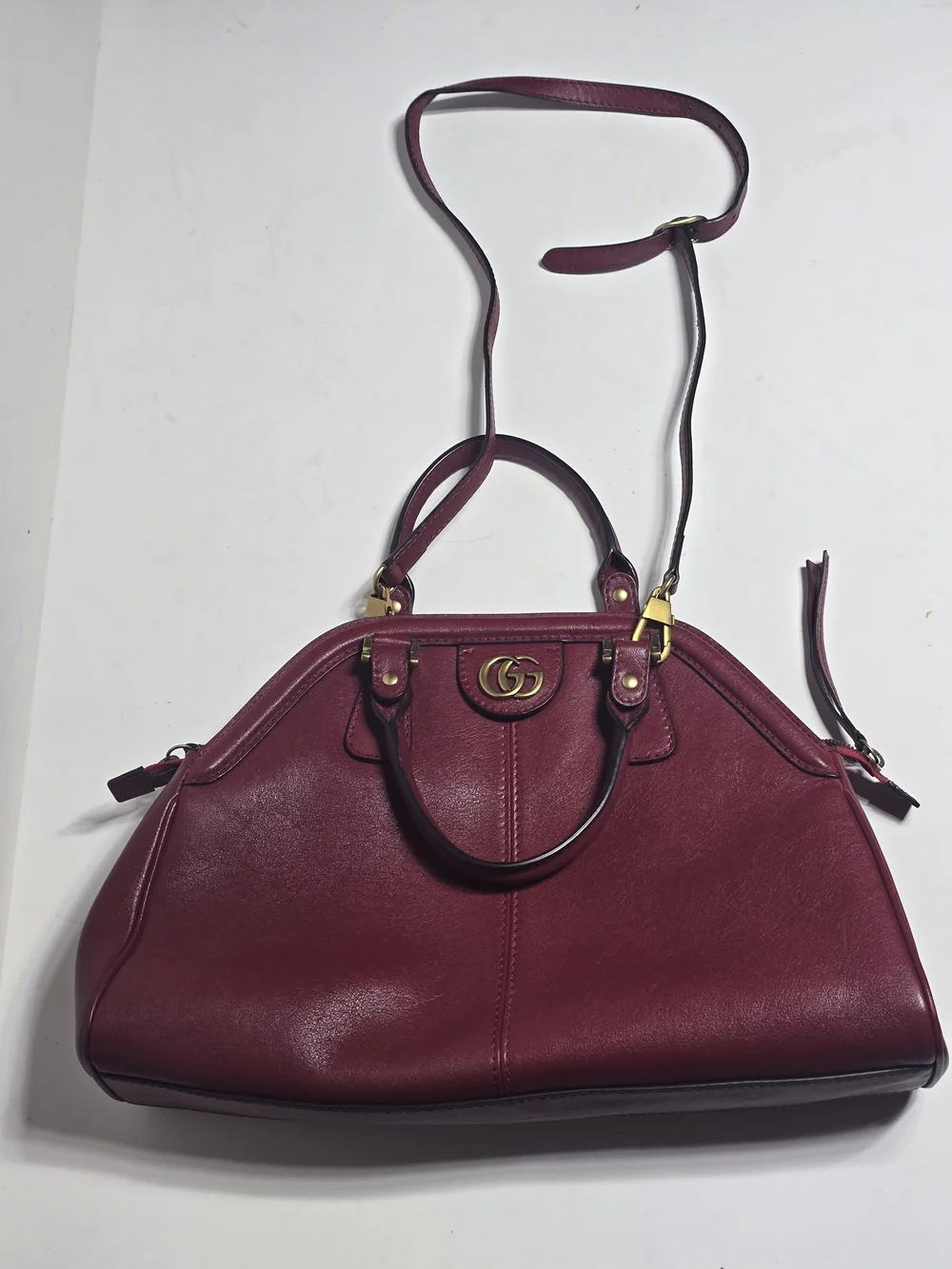 Gucci Re(Belle) Medium Wine Leather Top-Handle Satchel with Gold GG